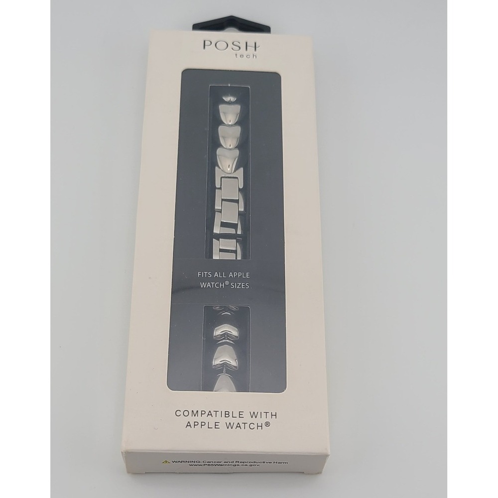 Posh Tech Silver Heart Link Apple Watch Band All Sizes
